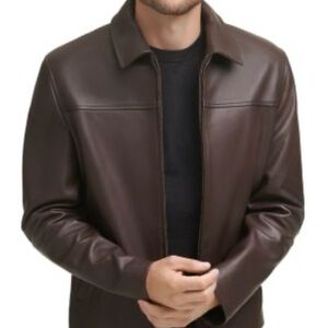 Brown Leather Jacket XL Kenneth Cole Reaction Lamb Soft Heavy Collar Zip Coat